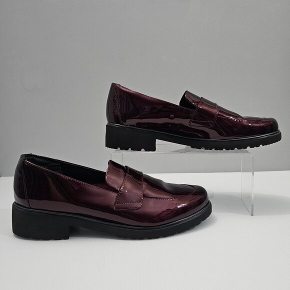 Munro Geena Penny Loafer Womens 9.5 Burgundy Red Shiny Patent Leather Slip On - Picture 3 of 13